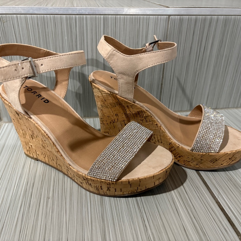 Torrid Tan Wedge Sandals with Sparkling Strap
